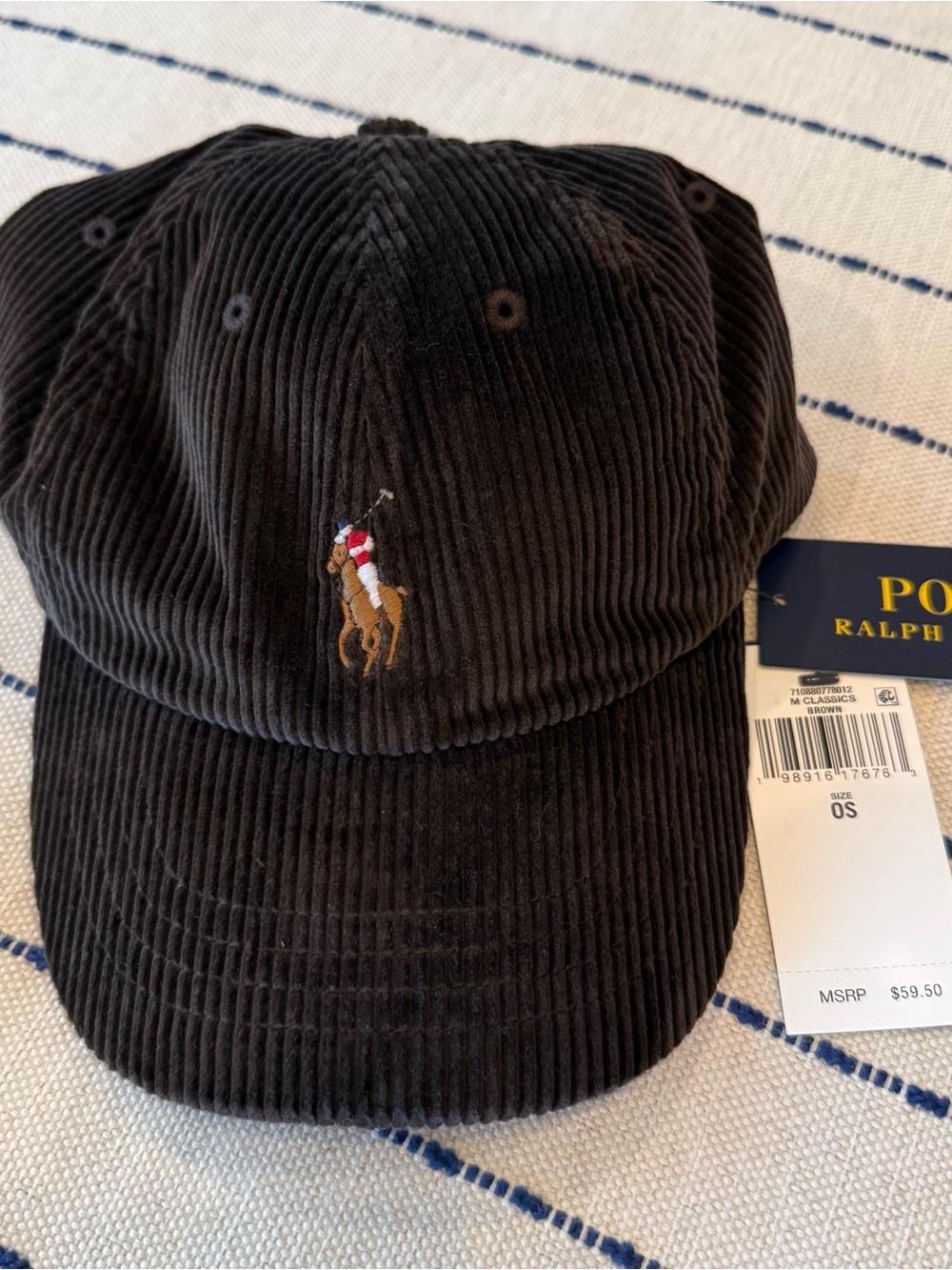 Polo by Ralph Lauren Brown Corduroy Polo Player Cap with Multicolor Logo
